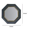 32 Inch Octagonal Shape Wooden Floating Frame Flat Wall Mirror; Gray; DunaWest